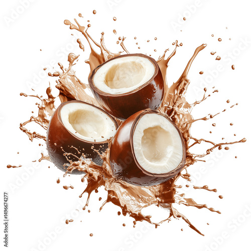 Delicious fruit with creamy white juicy splash on transparent background