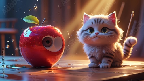 cat and apple