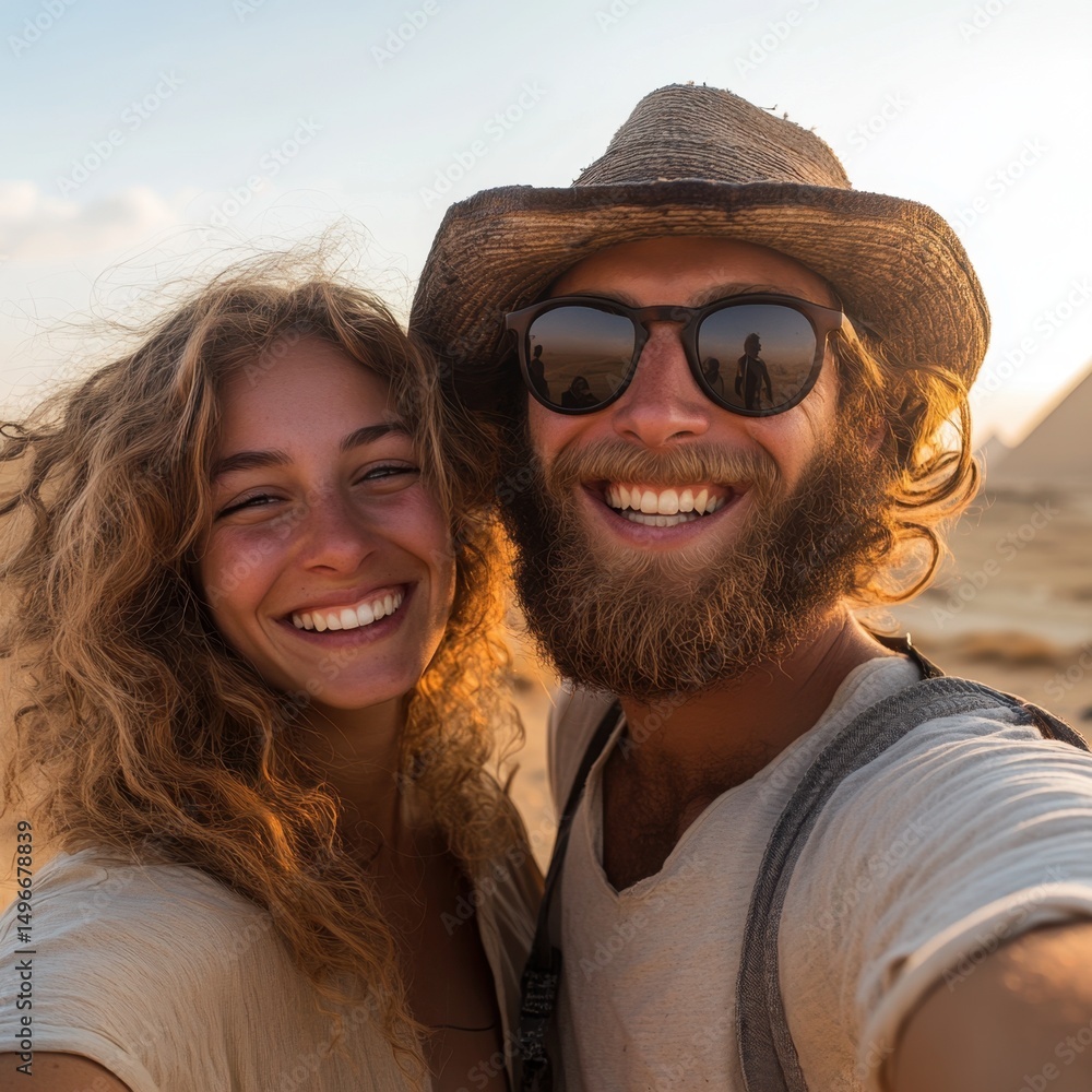 Smiling couple takes selfie together Smiling couple takes selfie together