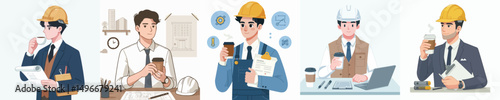 vector character architect drinking coffee