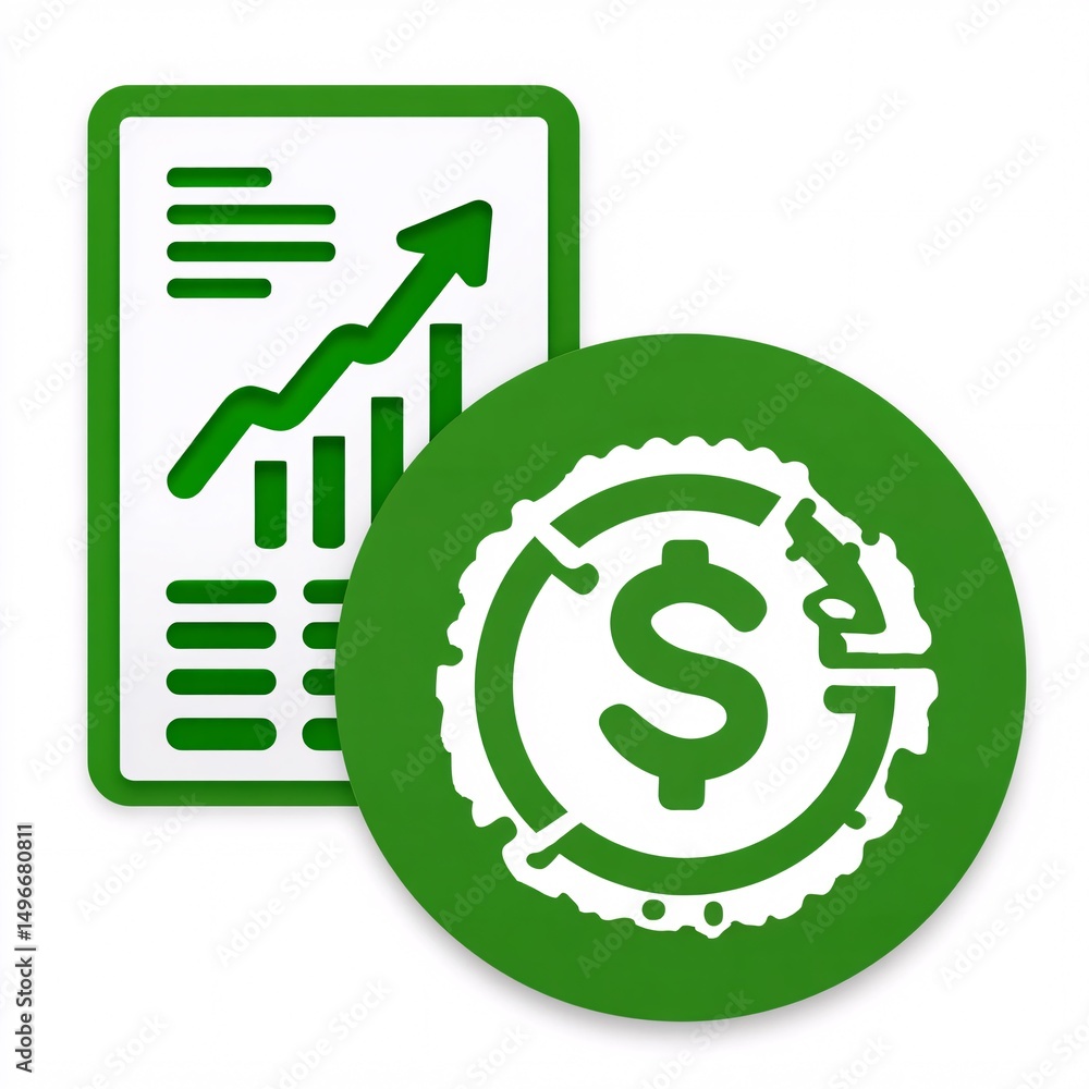 Obraz premium Financial Growth Representation with Charts and Dollar Sign Icon on Green Background