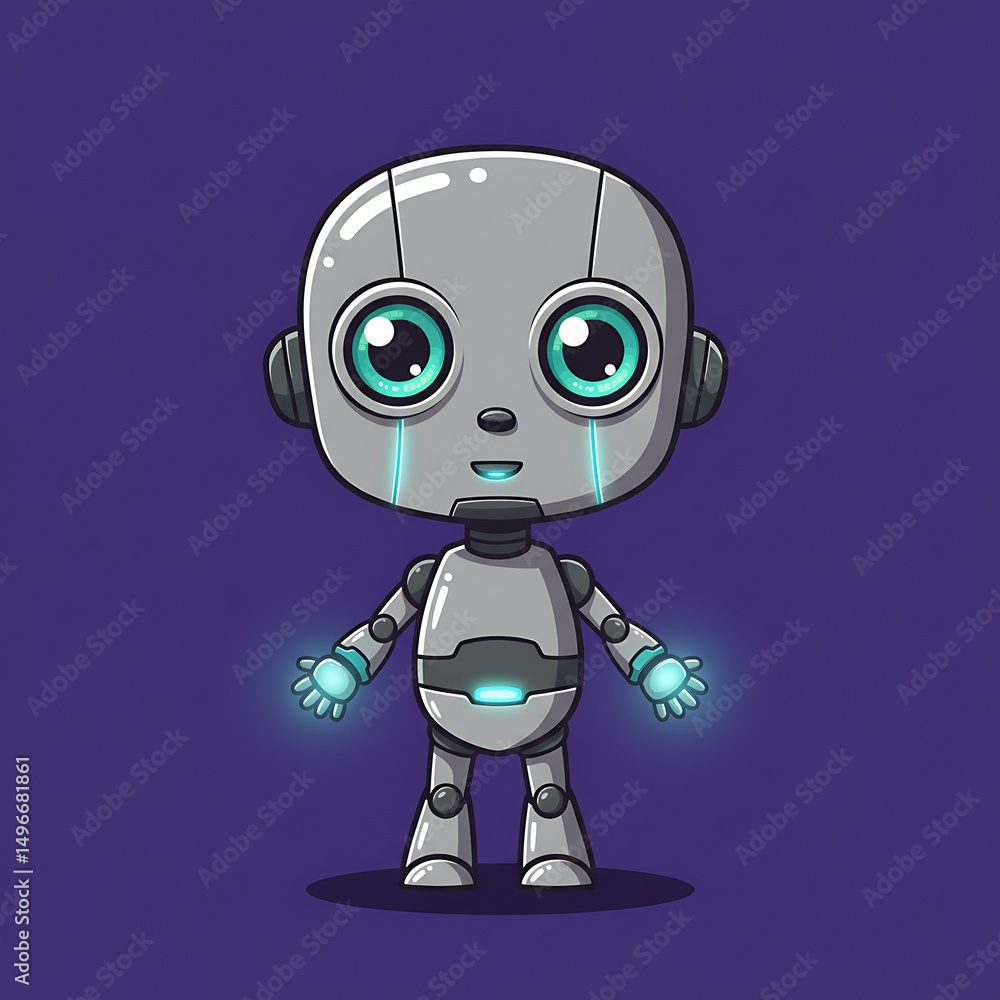 Cute Robot Character with Large Eyes and Glowing Accents Cute Robot Character with Large Eyes and Glowing Accents