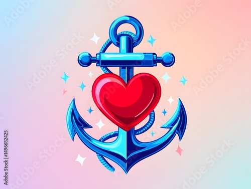 An anchor design with a heart symbol, embodying the concepts of love, stability, and security