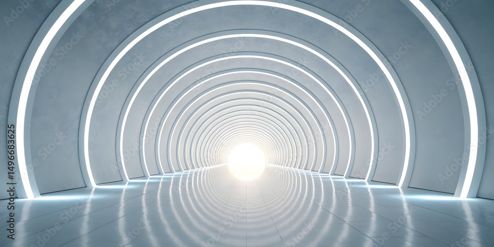 Fototapeta premium White 3D futuristic room with abstract lighting and technology tunnel