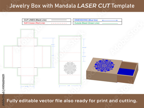 Cut and Fold Jewelry Box Laser cut Dieline Template