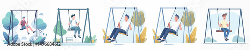 vector group of men playing on swings