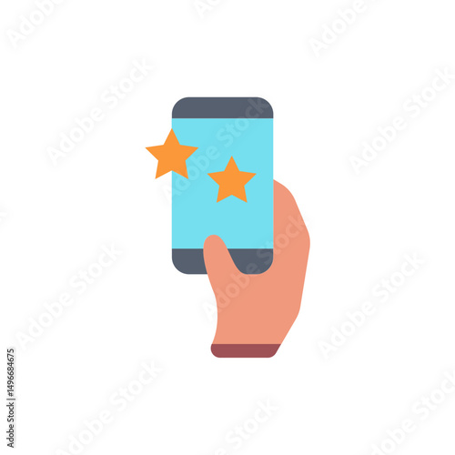 Hand utilizing mobile displaying golden stars, rewarding exceptional app experience