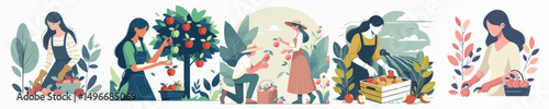 apple harvest girl character vector