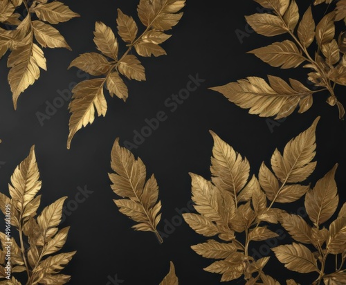 Wallpaper Mural Gold leaf accents on black cardstock, subtle texture,  event invitation,  leaf,  card Torontodigital.ca