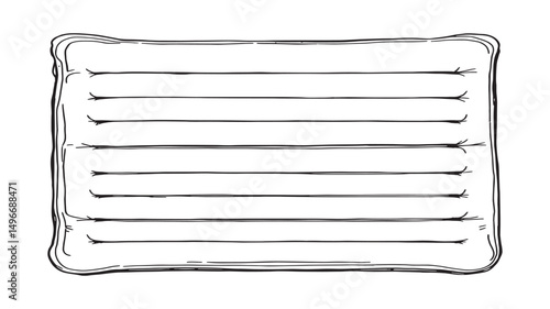 Rubber inflatable beach mattress top view line art sketch