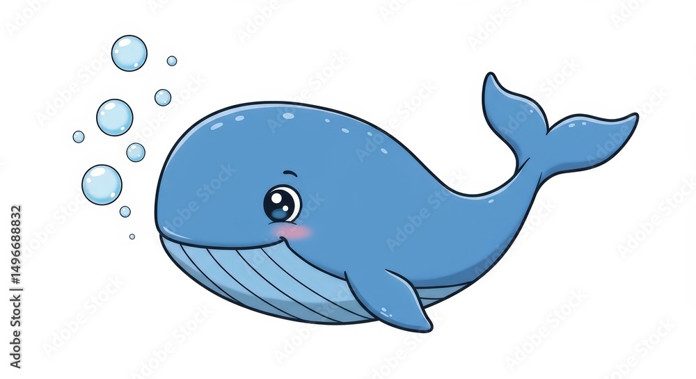 Adorable Cartoon Whale Blowing Bubbles in the Ocean Adorable Cartoon Whale Blowing Bubbles in the Ocean