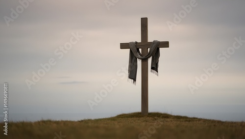 Cross on Hill with Gray Cloth - Religious Symbolism and Faith