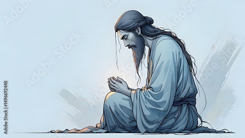 A serene, introspective figure, engrossed in quiet contemplation, finds solace and inner peace in the act of meditation. The individual is a personification of spiritual contemplation.