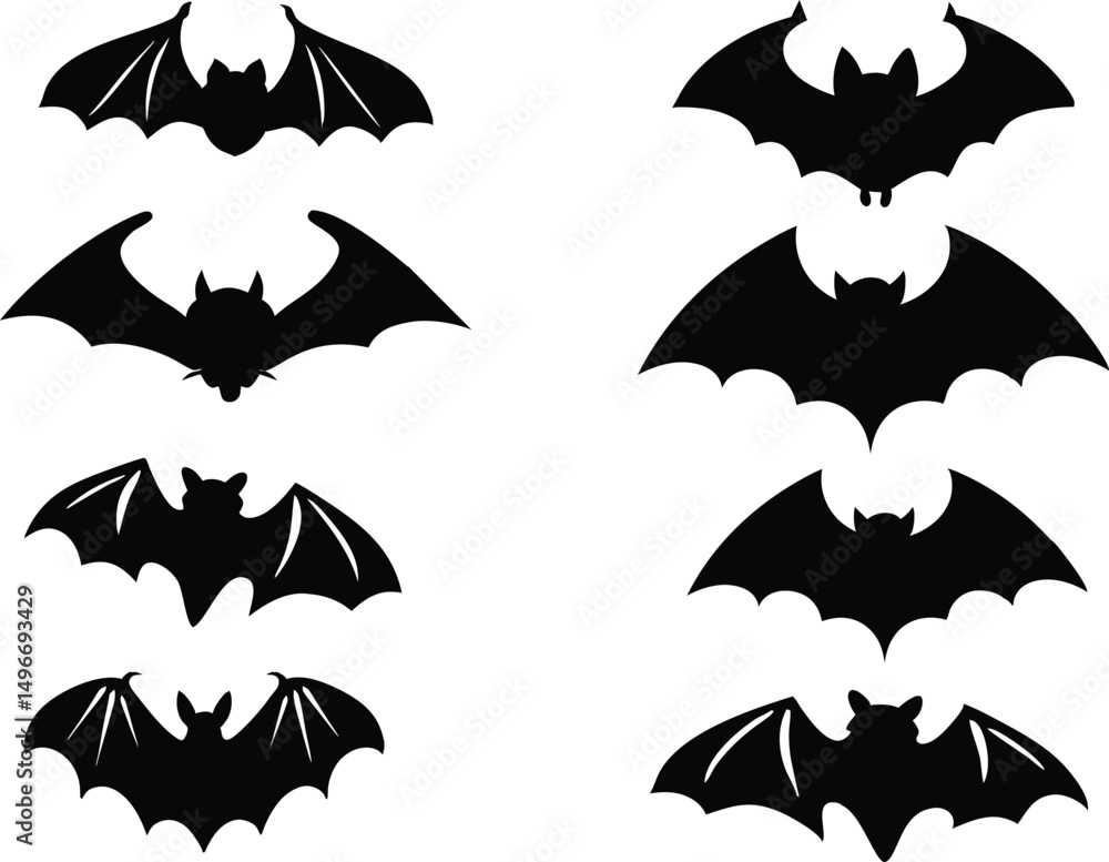 Seamless black silhouette bat vector icons set for Halloween design illustration Seamless black silhouette bat vector icons set for Halloween design illustration