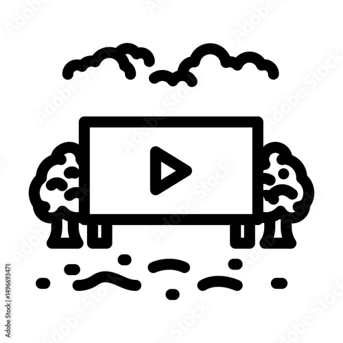 watching outdoor movie summer spend time line icon vector illustration