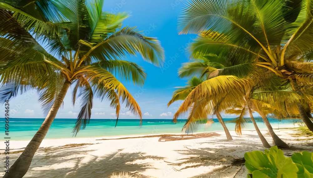 Obraz premium Palm trees under a blue sky