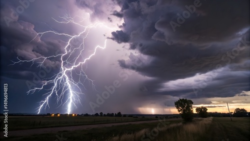 Wallpaper Mural Powerful thunderstorm unleashes lightning strikes over a rural landscape at dusk Torontodigital.ca