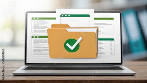 Tax Deal Compliance concept. Digital file management concept with organized folders and checkmarks.