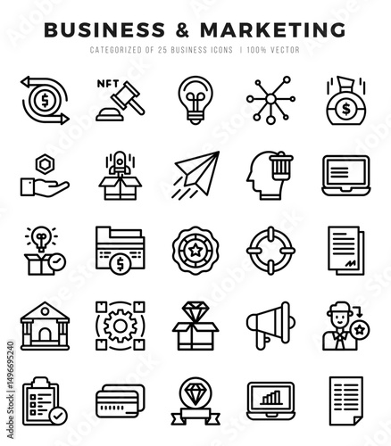 Vector Business & Marketing types icon set in Lineal style. vector illustration.