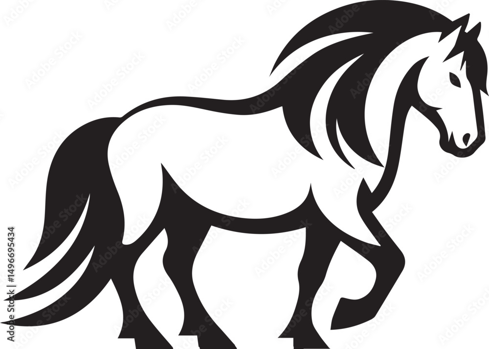 Fototapeta premium Black and White Berber Horse Vector Illustration – High-Quality Line Art Design