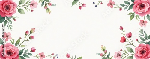 Delicate watercolor floral square repeat pattern, leaves, square tile