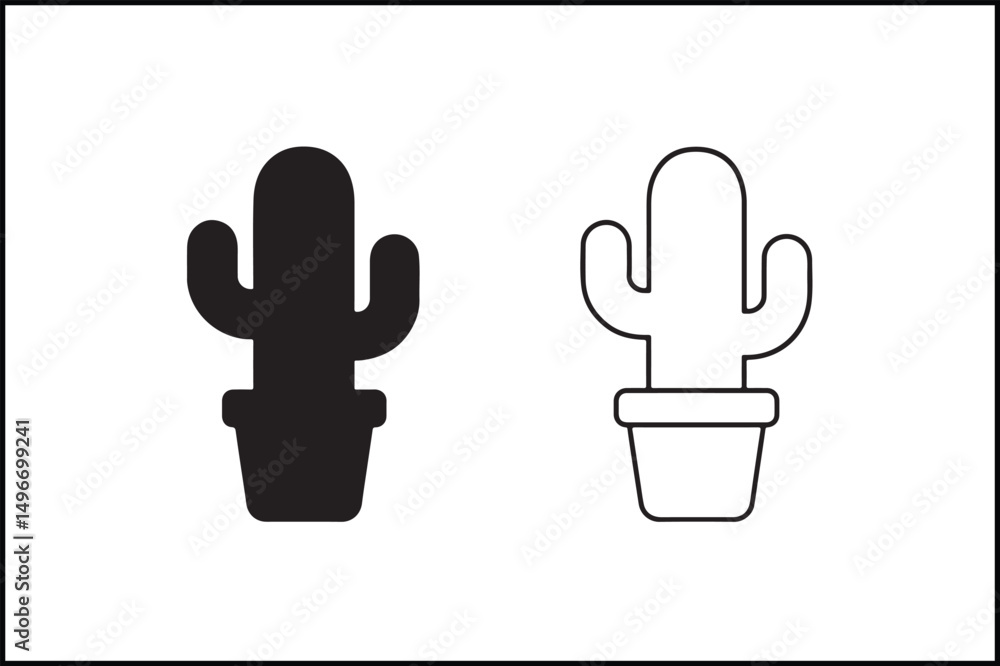 Obraz premium Cactus Solid & Line Art Silhouette