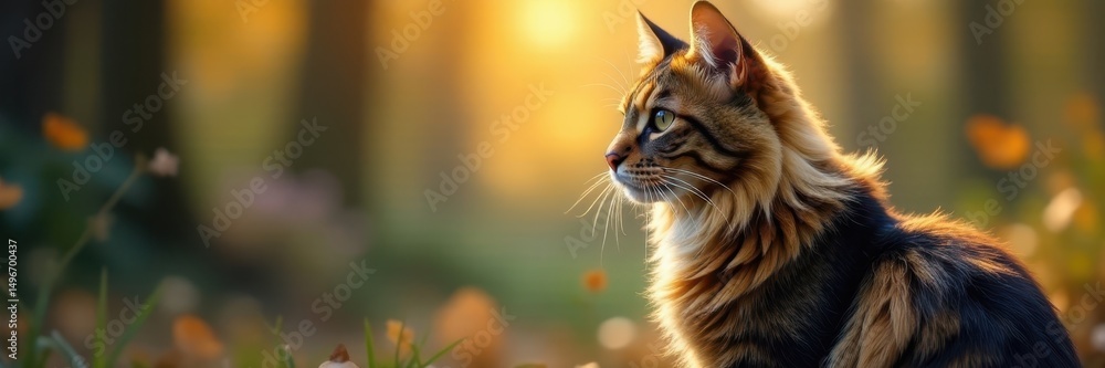 Obraz premium Majestic Maine Coon cat observing surroundings, hunting, curious