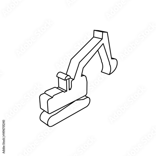 The outline of a large excavator symbol is made with black lines. 3D view of the object in perspective. Vector illustration on white background