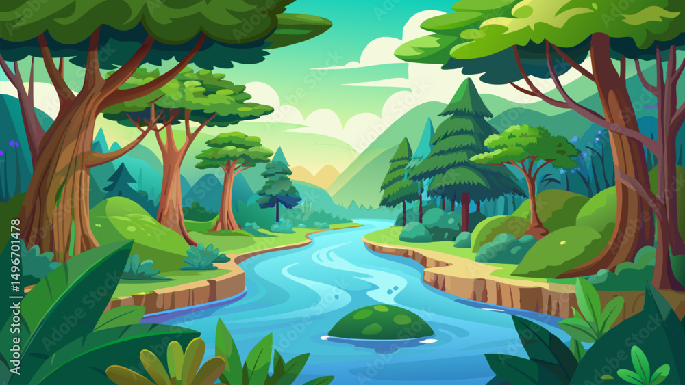 Naklejka premium Serene River Landscape. Picturesque Nature Scene