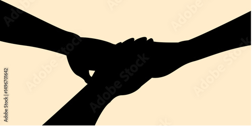 Silhouette of stacking hands together design. Icon of three arm to mean symbol of care supporting. Vector illustration.