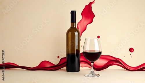 Elegant wine stain background with bottle & glass templates, mockup, photo
