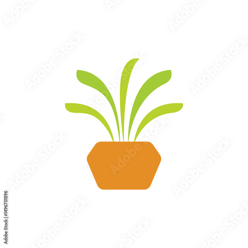 Stylized indoor foliage emblem, potted plant with vibrant foliage illustration