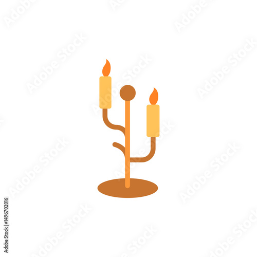 Ornate candlestick illumination, antique decorative golden candleholder design icon
