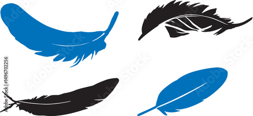 Feather Vector Art: Blue & Black Feather Illustrations, Bird Plumage Graphics, Abstract Feather Designs, Nature-Inspired Clip Art