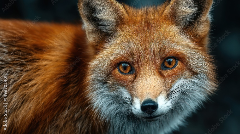 Fototapeta premium Intimate portrait of a beautiful red fox with intense amber eyes