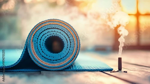 Wallpaper Mural Close up of a rolled up yoga mat with incense smoke, Day of Yoga, june Torontodigital.ca