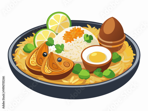  a plate of biryani with saffron rice      
