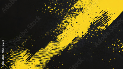 Fototapeta Naklejka Na Ścianę i Meble -  striped, rough, paint, ideas, graffiti, concepts, black colour, abstract backgrounds, barricade tape, grunge image technique, painting - art product, warning sign, computer graphic, yellow background