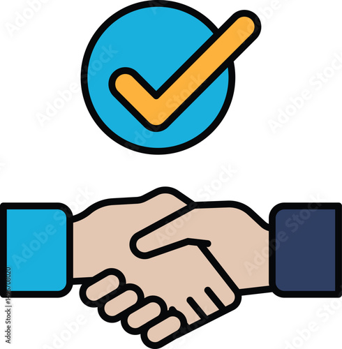 A hand shaking another hand with a check mark in the middle