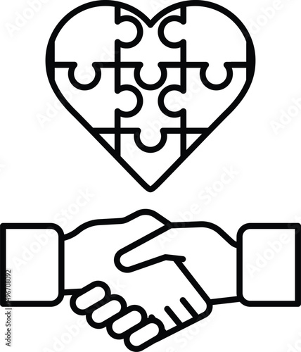 A puzzle piece heart with a handshake in between