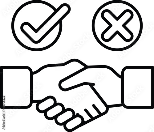 A handshake between two people with a check mark on the left hand