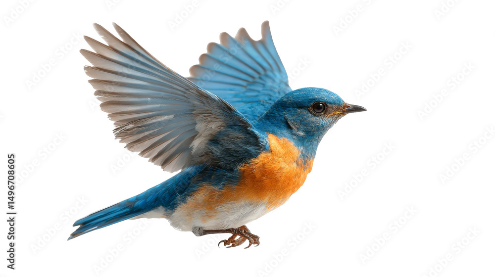 Fototapeta premium [Transparent Background PNG]A Blue-Orange Bird in Flight Against a White Background