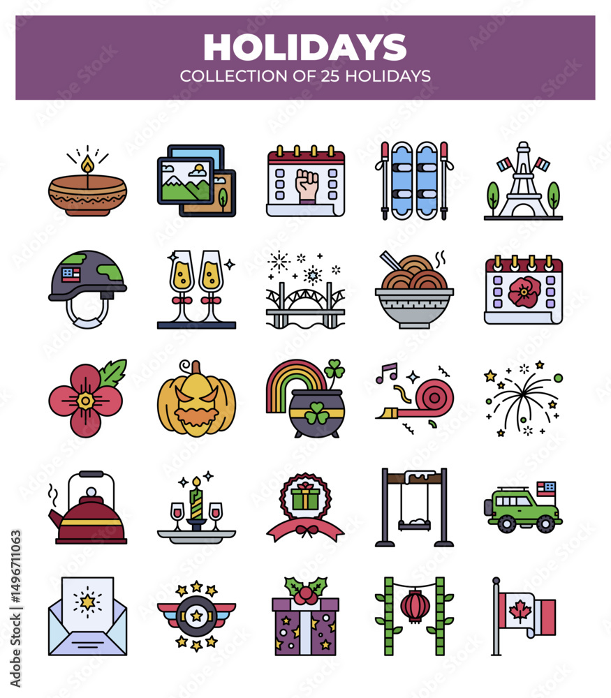 Fototapeta premium Collection of 25 Holidays. Festive Icons for Celebrations