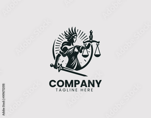 Stunning Goddess of Justice Holding Scales and Sword Vector Logo Design