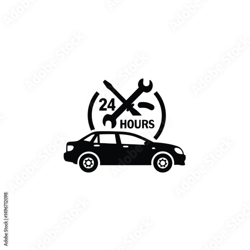 silhouette of a 24h car repair icon on white background