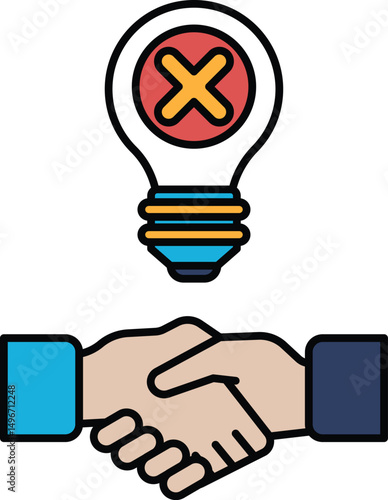 A light bulb with an X on it is shown between two hands