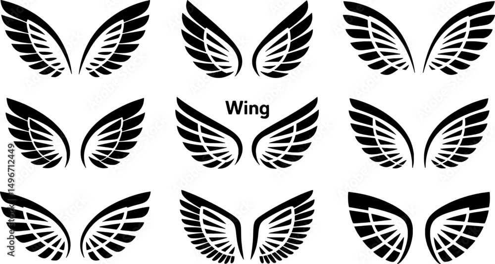 Fototapeta premium Black wing set graphic design elements symbol