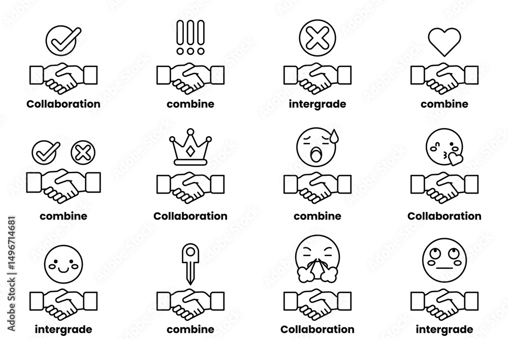 Fototapeta premium The image is a set of handshakes with different meanings