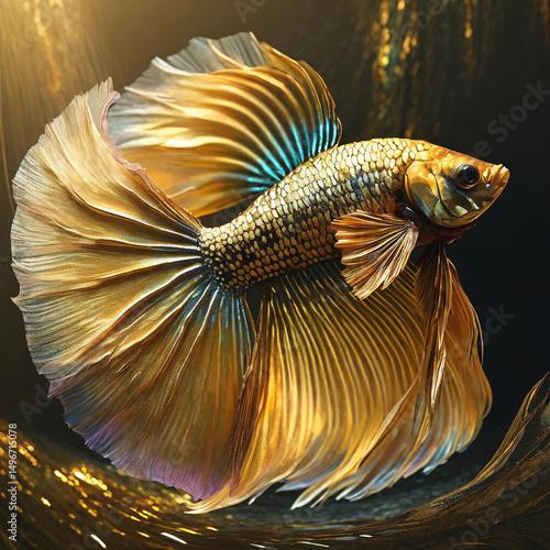 Gold Siamese fighting fish on a black background