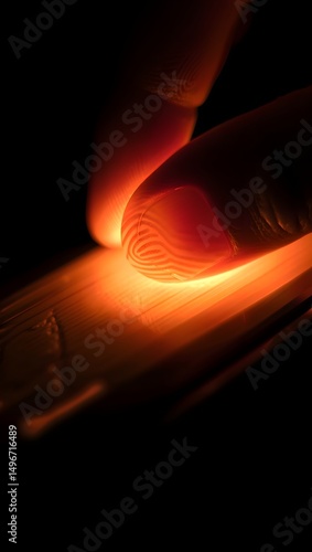 The delicate human finger presses a radiant, glowing surface, highlighting intricate details. A powerful visualization.